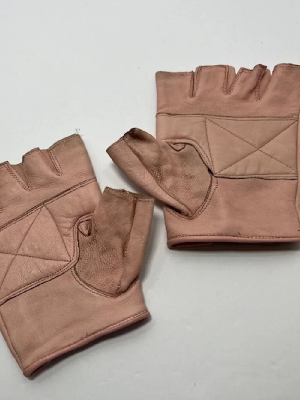 Ladies Pink Leather Fingerless Biker Gloves Motorcycle Riding Large